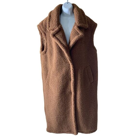 River Island Fleece Shearling Teddy Long Vest Coat Women Size Medium Sleeveless - Picture 1 of 12